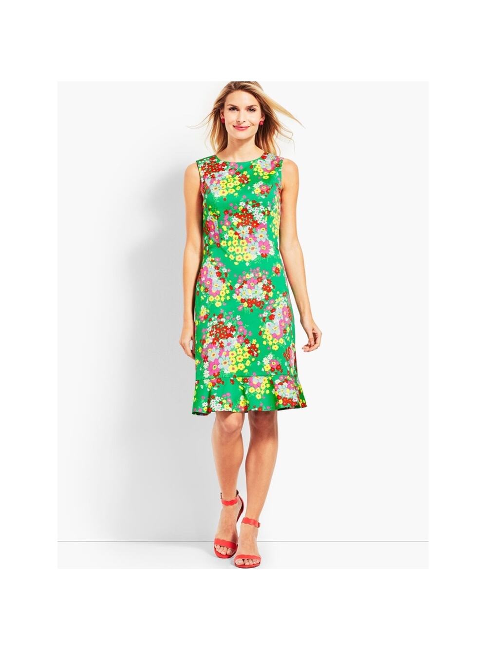 Talbots Springtime Floral Shift Dress in Green/Multicolor Size 2 Petite